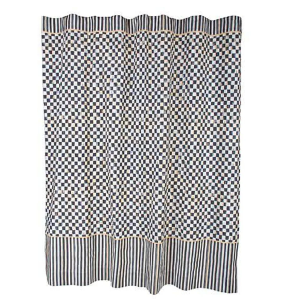 MacKenzie-Childs Courtly Check Shower Curtain with Striped Border,$218.00